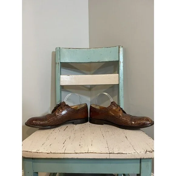 Mezlan Mens Size 10 M Salinas‎ Genuine Crocodile Brown Leather Shoes Cap Toe